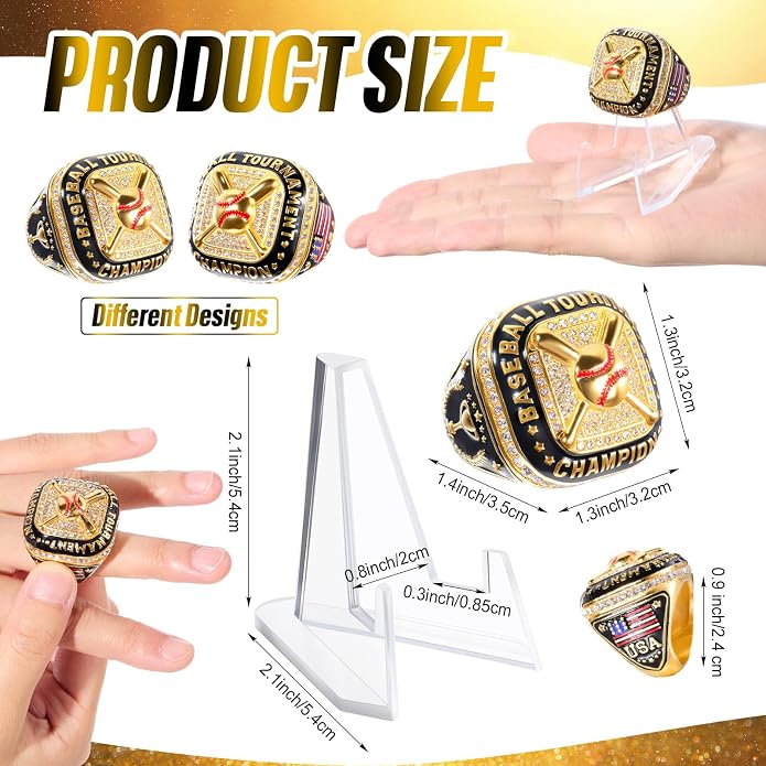 Misdary Soccer Baseball Basketball Championship Rings with Holder Most Valuable Player Trophy Gold Ring Award Gift Team Prize for Football Tournament Winner