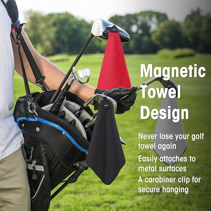 Batiyeer Magnetic Golf Towel Bulk 16" x 16" Microfiber Fabric Towels with Clip Waffle Absorbent Strength Magnet Golf Accessories Ball Cleaner for Carts Men