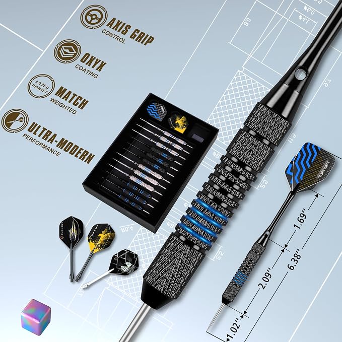 Turnart Darts Metal Tip Set - Steel Tip Darts Darts Set Professional Metal Darts 12 pcs 22/24 Grams Pro Dart Set with Stylish Case Aluminum Shafts Extra 9 Flights