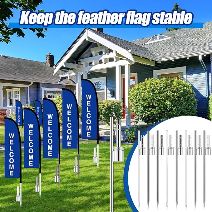 Pelopy 6 Pcs Feather Flag Ground Spike Ground Stake Flag Base Heavy Duty Flags Pole Holder for Outdoor Banner Stakes Fits Poles with 0.65 Inch Inner Diameter, Stake Only (20 Inch)