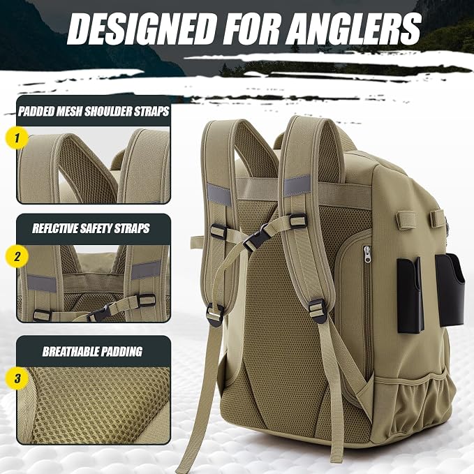 Fishing Tackle Backpack with Rod Holders, Gift for Fishermen Fishing Lovers, 40l Water Resistant Tackle Storage Bag with Adjustable Compartments, Large Capacity