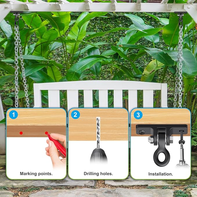 Dolibest Heavy Duty Swing Hangers, Porch Swing Hanging Kit, One-Piece Design Base Swing Hook, Swing Set Hardware for Playground, Porch, Wooden Sets, Indoor & Outdoor Use, 180° Rotation (2Pack)