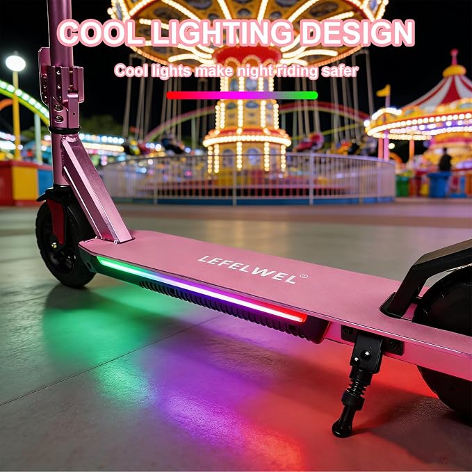 Electric Scooter for Kids Ages 8-15,180W Motor,11 MPH Max Speed & 15 Miles,Adjustable Height & Speed,Colorful Lights,LED Display,UL2272,Foldable Kids Electric Scooter 155 Lbs Max Load