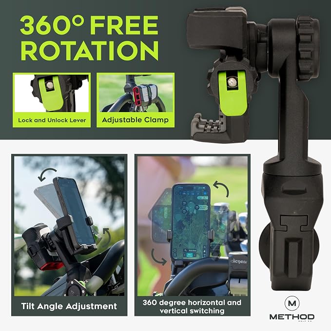 Method Golf PushStack Pro Pack- Magnetic Phone Holder for Golf Push Cart Plus Rangefinder Magnetic Strap, MagStack Microfiber Towel and Club Brush with MagStack Tile- Universal Fit for Most Phones