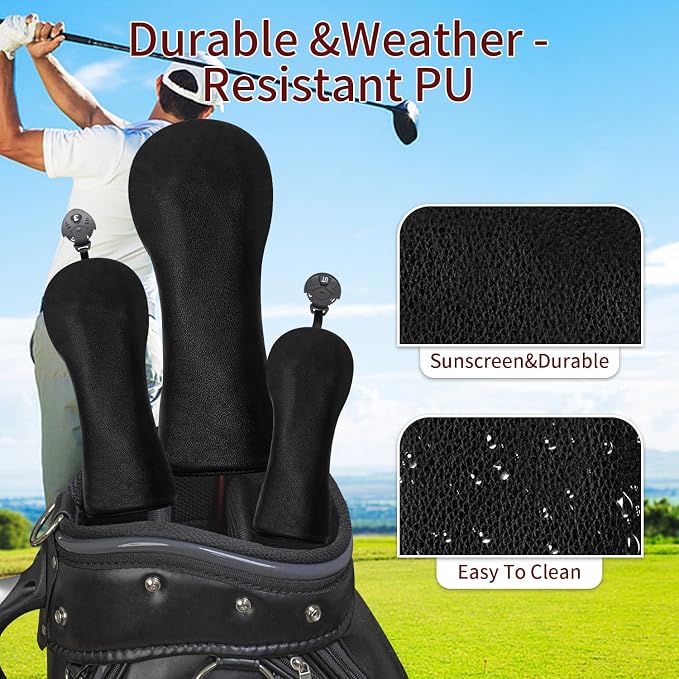 Golf Accessories Golf Club Covers for Driver, Fairway, Hybrids - Golf Driver Headcover/Golf Fairway Wood Head Cover/Hybrid Headcover for Men/Women Golfer