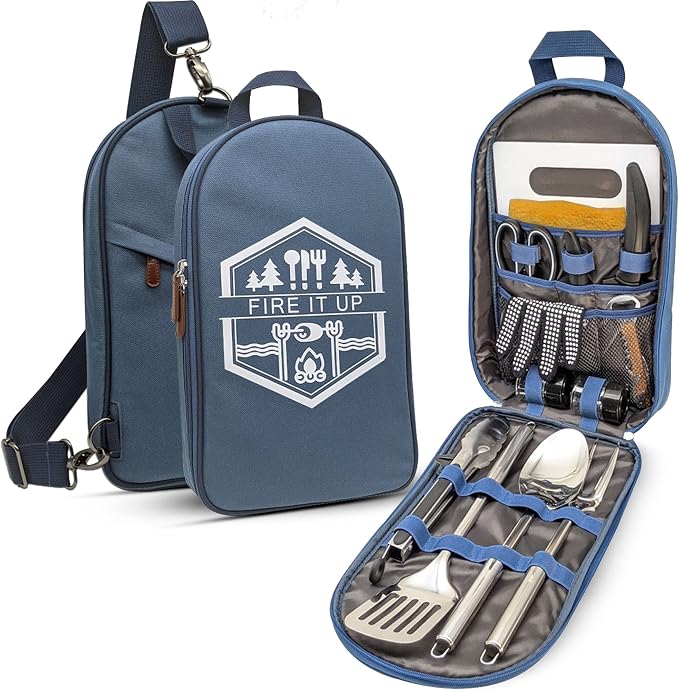 BOMKI Grilling & Camping Cooking Utensils Set - BBQ & Camping Kitchen Set with Case