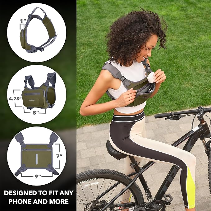 Trailoom Running Chest Pack, Reflective Vest, Water Repellent, Phone Holder, Workout Bag for Runners, Cycling, Biking, EDC Pouch, Jogging Carrier, Hidden Pocket, Men & Women, Lightweight