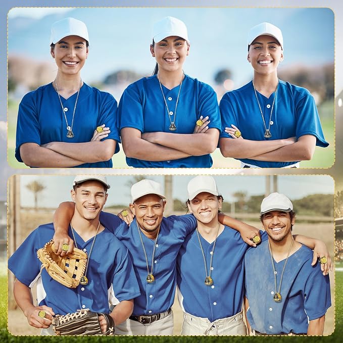 Highergo 1 PC Champion Mvp Rings Baseball Soccer Basketball Volleyball Football Softball Trophy Ring with Display Stand and Neck Chain Size 11 for Winner Tournament Award Gift(Baseball)