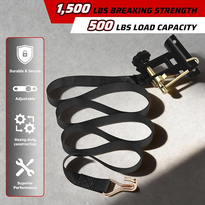 Black Rack Straps with J-Hook (4PK),1.5" x7.5' Ladder Rack Ratchet Straps, 2" Round Tube Mount, Perfect Ladder Rack Tie-Downs for Trailer Cargo Control