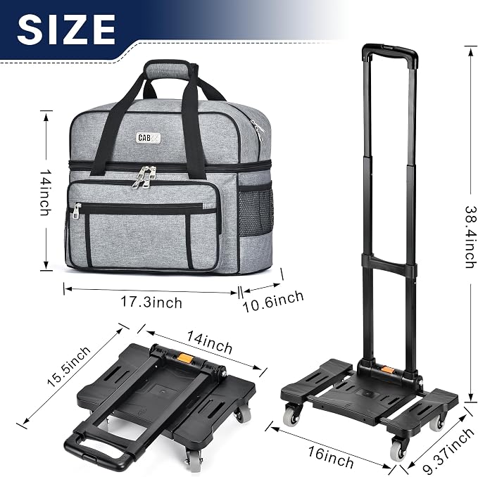 CAB55 2 Ball Bowling Bag with 4 Wheels, Double Bowling Ball Bag with Separate Shoe Compartment, (Up To US Men Size 16), and Multiple Multifunctional Accessory Pockets