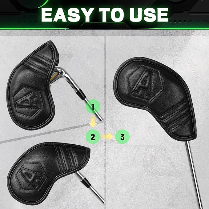 Magnetic Golf Iron Covers Set 10 Pcs Golf Iron Headcovers PU Leather Easy Off/On Protective Cover