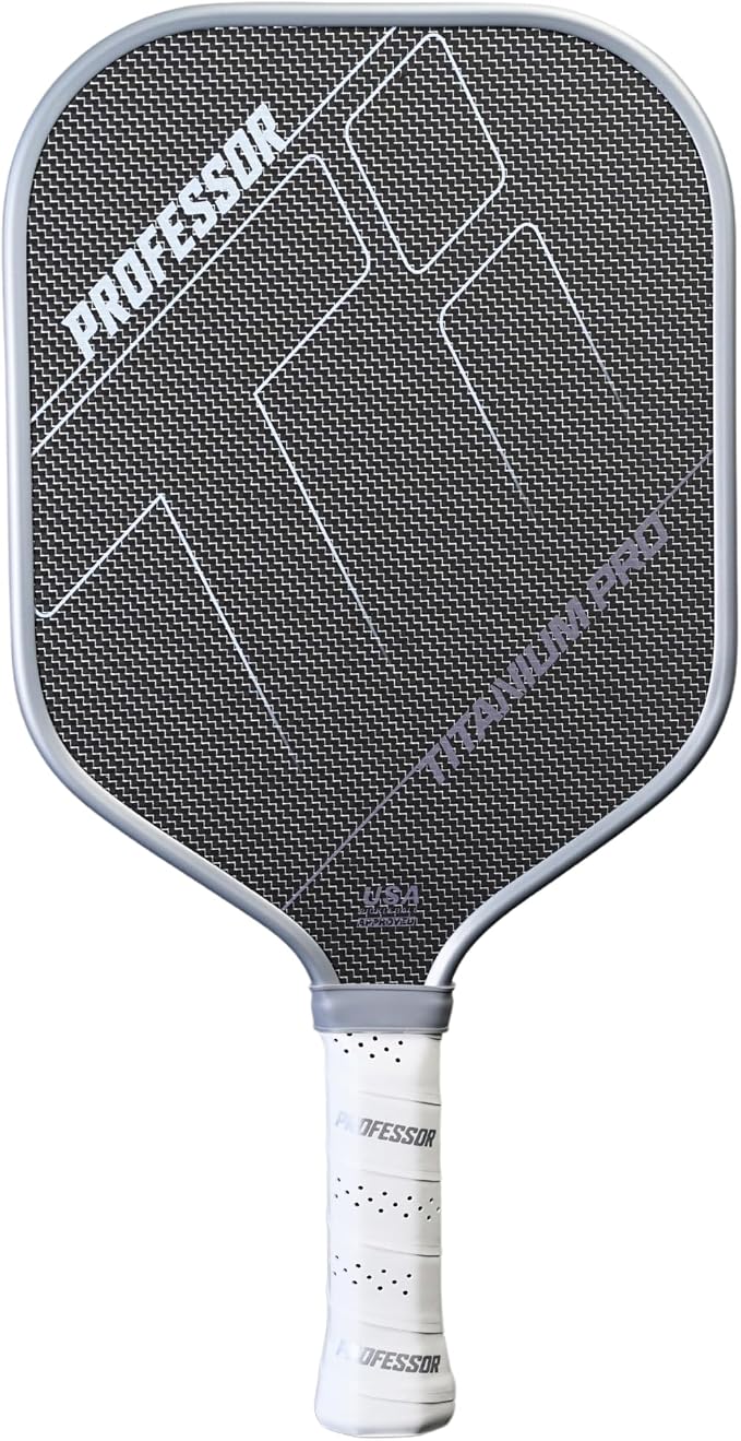 Professor PhD Raw Carbon Fiber Premium Pickleball Paddle Racket - USA Pickleball Approved - Honeycomb Core - Power & Control