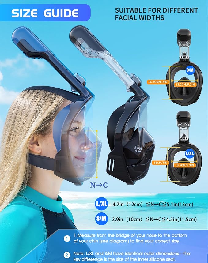 Greatever Full Face Snorkel Mask, Snorkeling Gear for Adults with Latest Dry Top Breathing System and Detachable Camera Mount, Foldable Snorkel Set for Family Snorkeling Trips, Anti-Fog & Anti-Leak