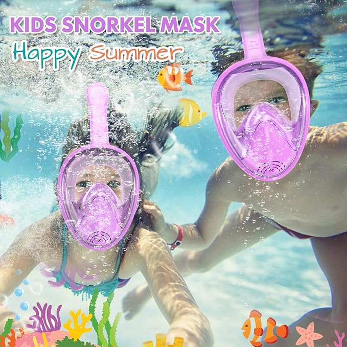 Kids Snorkel Mask Full Face, Snorkeling Gear for Kids with Camera Mount, 180 Degree Panoramic View Snorkeling Set Anti-Fog Anti-Leak