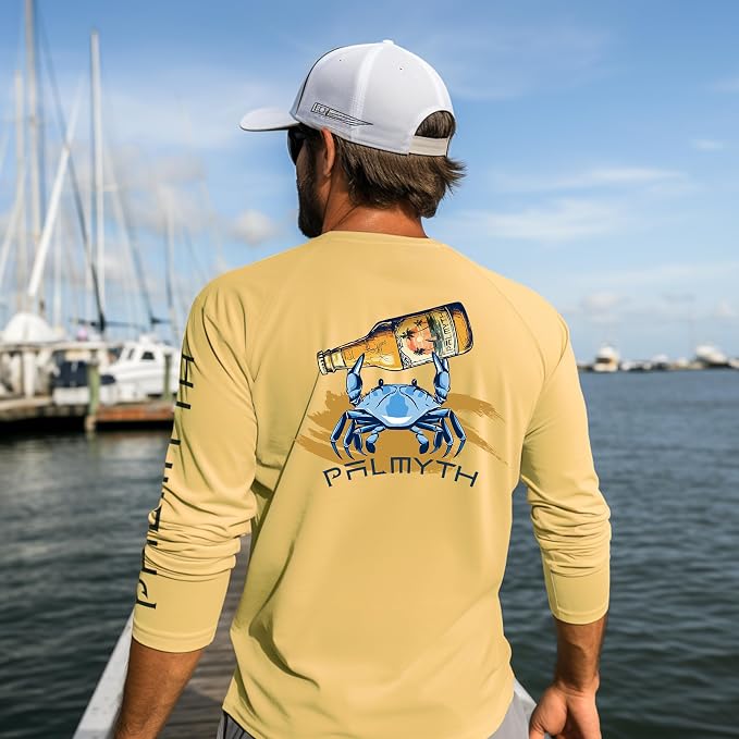 Palmyth Fishing Shirts for Men Long Sleeve UPF 50+ T Shirt Sun Protection | Quick Dry, Sun Protection, Myth-Cool Fabric, Fish Print, Moisture Wicking, Stretchy, Breathable, Fishing,Boating,Outdoor Wear