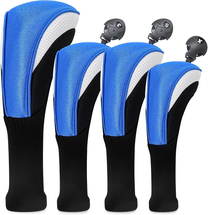 Golf Club Head Covers for Woods 3/4/5/6 Pieces Long Neck Mesh Sports Golf Club Headcovers Set with Interchangeable No. Tags 3 4 5 6 7 X Golf Accessories for Men Women