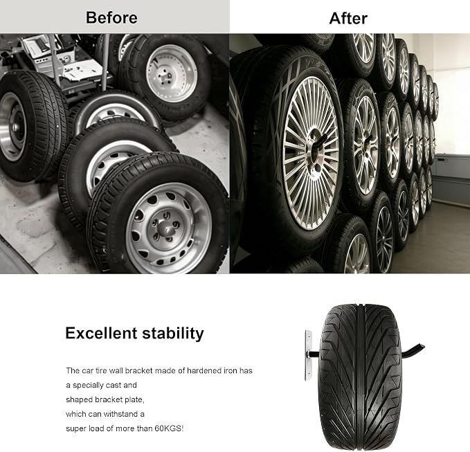 Sinoer 10-Inch Heavy Duty Steel Tire Rack Wall Mount (4-Pack) – Anti-Slip Garage Tires Hooks for Tire, Wheel, Ladder, Bike & Tool Storage – Garage Organization Hanger with Screws & Anchors, Black