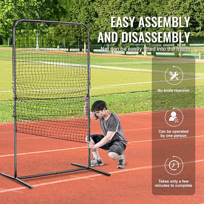 VEVOR Batting Screen - Baseball & Softball Protector with Carry Bag & Ground Stakes, Pitching Net for Pitchers Protection