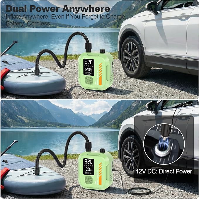 Paddle Board Pump Electric Portable,Rechargeable 22 PSI SUP Air Pump,Dual Power 7800mAh,12V DC Car Plug,Inflation Deflation,Auto-Off,for Paddleboard,Kayak,Kite,Tent,Kayaks