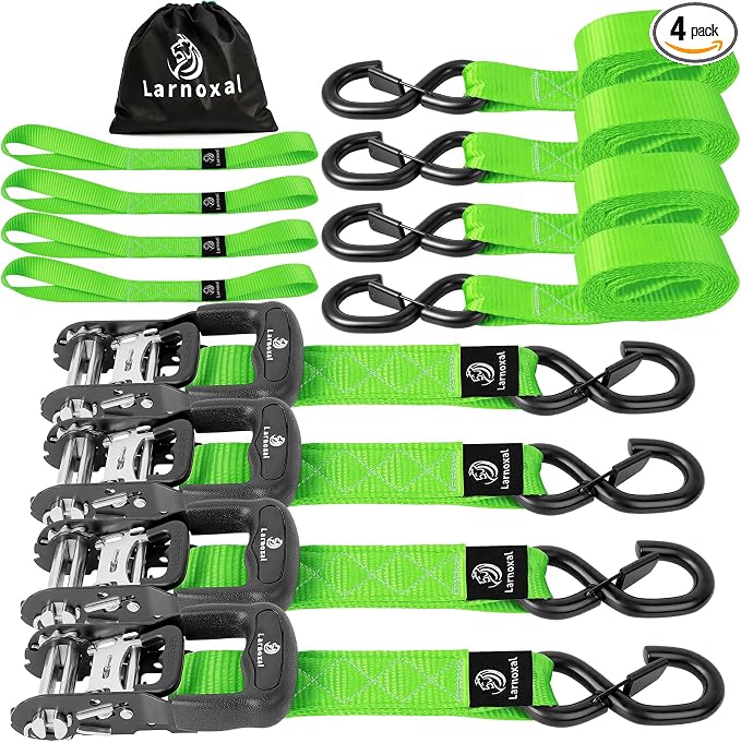 Ratchet Straps, 1.5 inch x 8.2 ft(4 Pack) Heavy Duty Tie Down Straps, Ratchet Tie Down Straps with Soft Loops-5,208 lbs (Green)