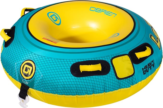 O'Brien LeTube Towable Tube – 1 Person Donut-Style Inflatable Water Tube for Boating, Lake, and Watersports – 56" Durable PVC & Nylon Cover with Lightning Valve and Quick Connect Tow Hook
