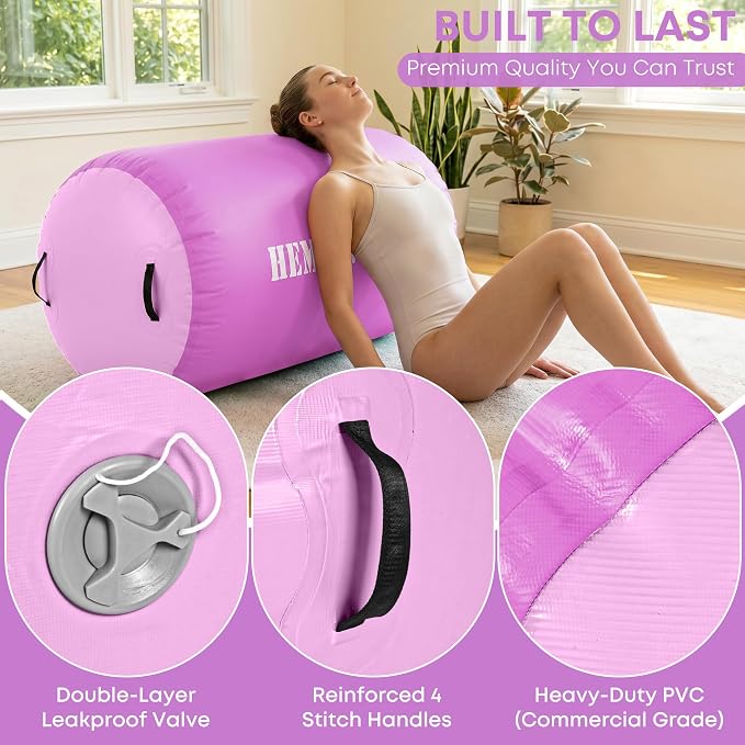 Inflatable Gymnastics Air Barrel Roller with Electric Pump, Heavy Duty PVC Tumbling Barrel Back Handspring Trainer, Air Tumble Track Mat for Home Gym, Cheerleading, Yoga Practice