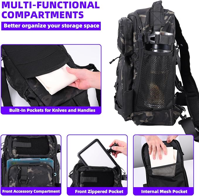Jaylene 16.5Inch Fishing Backpack with Tackle Boxes, Fishing Backpack with Rod Holder, Waterproof Sling Tackle Bag For Gear With Lures, Pliers, Fish Lip Gripper Gifts for Men（103PCS Tool Kit）