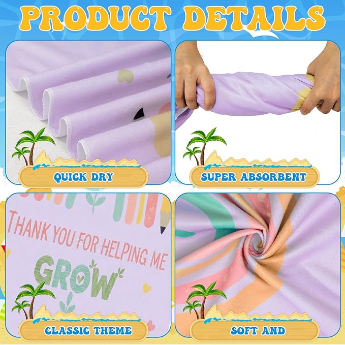 Mindsoft 12 Pcs 30"x 60" Beach Towel for Teachers Bulk, Teacher Appreciation Gifts Beach Towels Yoga Towel Quick Dry Soft Microfiber Sand Oversized Lightweight for Graduation Summer Pool Bath Party