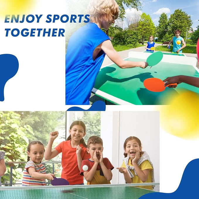 Junkin 16 Pcs Bulk Plastic Table Tennis Paddle Set Multi Color Sports Table Tennis Rackets Paddles Portable Equipment Accessories for Indoor Outdoor Games, Easy Grip and Light Spin