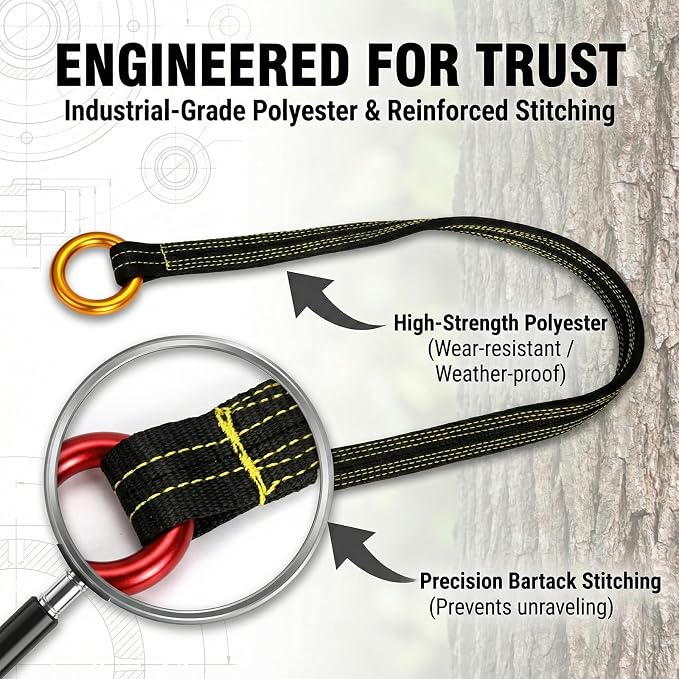 Tree Arborist Friction Saver Tree Climbing Cambium Saver Loop Belt Sling Retrievable Anchor 35.4 inch/43 inch