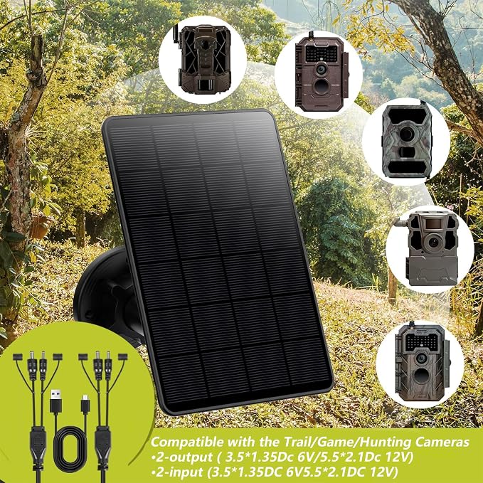 Trail Camera Solar Panel with Battery 5000mAh LIYVZ 3W Hunting Solar 2 Pack | DC 6V/12V Multi-voltage Output, 360° Adjustable, IP66, Perfect for Hunters / Wildlife Research / Remote Monitoring