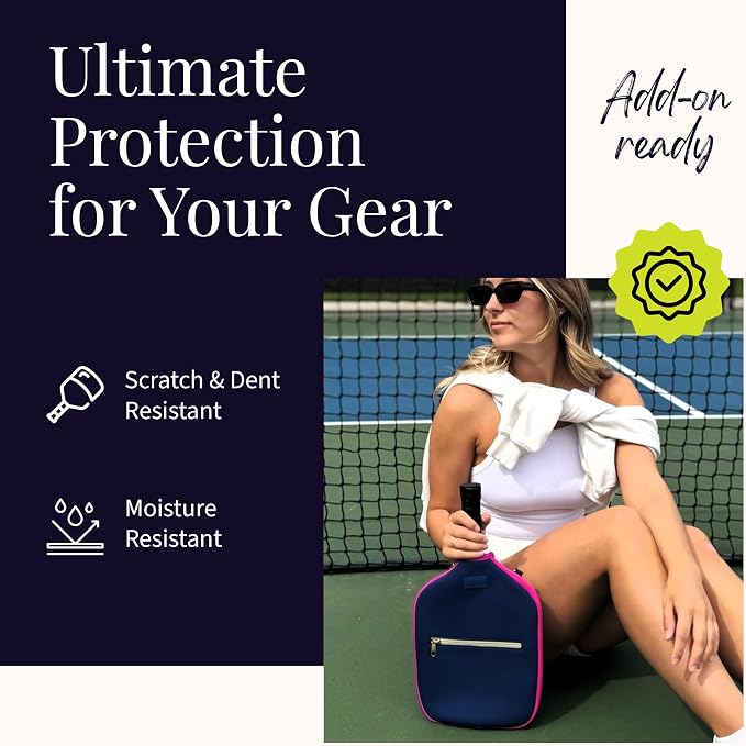 Posh Pickler Crossbody Neoprene Pickleball Bag - Paddle Cover with Adjustable Strap, Built-in Pocket for Essentials, Carabiner Fence Clip, Add-On Ready D-Rings, and Durable Design for Everyday Use