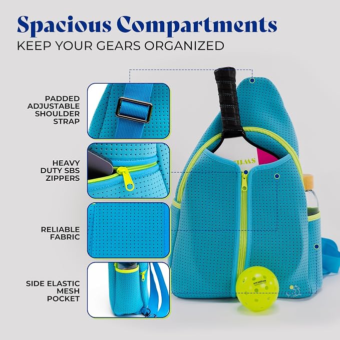 Swinton Pickleball Bag for Women and Men – Stylish Pickleball Backpack | Lightweight, Water-Resistant Pickleball Paddle Bag | Unisex Pickleball Bags with Space for Paddles, Balls & Accessories