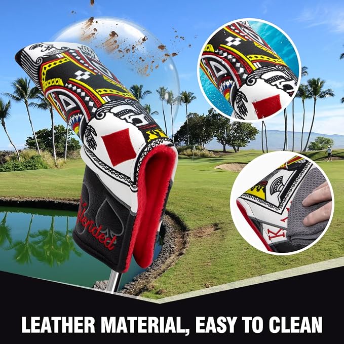 Golf Club Covers Poker Diamond King Driver Cover Fariway Wood Headcover 3 Hybrid Head Covers Blade Putter Cover Mallet Putter Haedcovers with Magnetic Closure for Most Brand