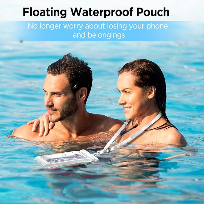 CACOE [Floatable] Floating Universal Waterproof Phone Case 2 Pack-Up to 7.0",Phone Pouch with Adjustable Neck Lanyard,IPX8 Cellphone Dry Bags for Vacation Water Activities（Black+White）
