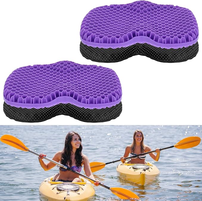 YEXEXINM 2 PCS Anti Slip Kayak Seat Cushion Thick Waterproof-Gel Breathable U Shape Seats Pad with Non-Slip Cover for Sit in Inflatable Kayak Canoe & Boat Kayak Accessories for Fishing Kayak, Purple