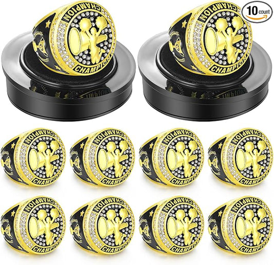 Highergo 10 Pcs Basketball Softball Baseball MVP Dancer Champion Trophy Ring with Display Stand Star Football Soccer Volleyball Golf Cheerleading Bowling Track Field