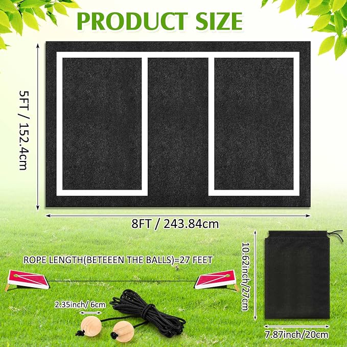 RoundFunny 2 Pcs Cornhole Mats Set 60x96 Professional Cornhole Pitch Pad, Range Finder Tool Set, Non-Slip Board Game Mats for Under Boards Keep Tossing Bags Clean and Secure Footing