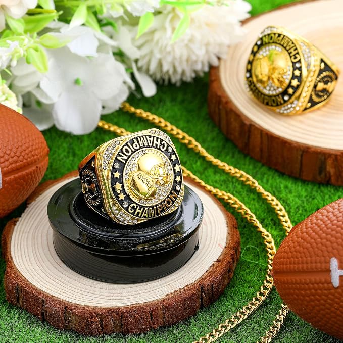 Highergo 1 PC Champion Mvp Rings Baseball Soccer Basketball Volleyball Football Softball Trophy Ring with Display Stand and Neck Chain Size 11 for Winner Tournament Award Gift(Baseball)