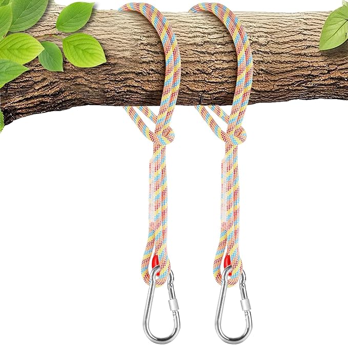 Tree Swing Ropes (Set of 2), 3FT/5FT/10FT/15FT/20FT, Tree Swing Straps Hanging Kit Holds 4400 lbs, Heavy Duty Carabiners for All Swings Hammock Playground Set Accessories (10FT