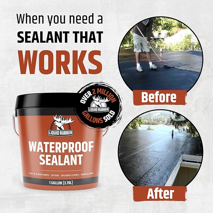 Liquid Rubber Waterproof Sealant – DIY Leak Repair Coating for Flat, Metal & Low Slope Roofs, Foundations, Gutters & More – Flexible Protective Membrane - Black - 1 Quart