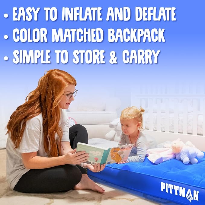 Pittman - Kids Air Mattress - Deluxe Kids Inflatable Bed with Electric Pump & Durable Backpack - Perfect Teen to Toddler Blow up Mattress for Sleepovers, Camping or Childs Travel Bed