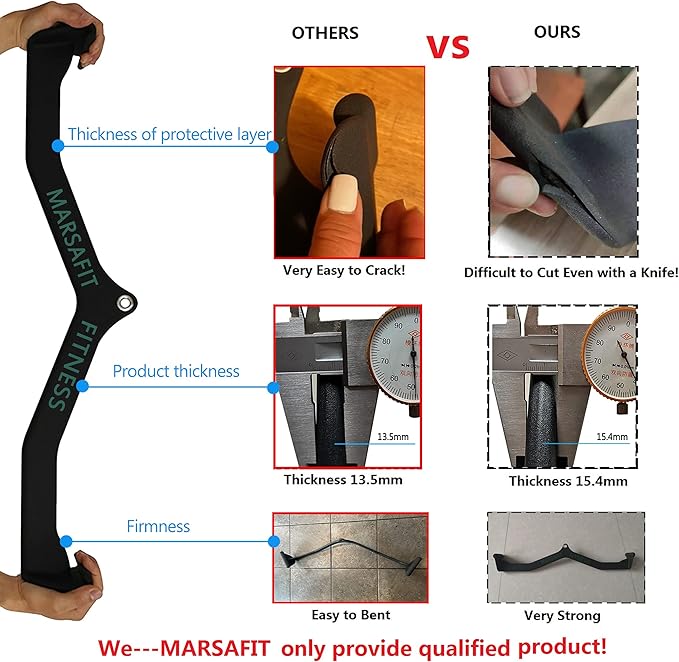 MARSAFIT Home Gym Fitness Rowing T-bar V-bar Pulley Cable Machine Attachment, Bicep Curl Tricep LAT pulldown Bar Back Strength Training Handle Grips LAT Pull Down Bar for Seat Row Workout