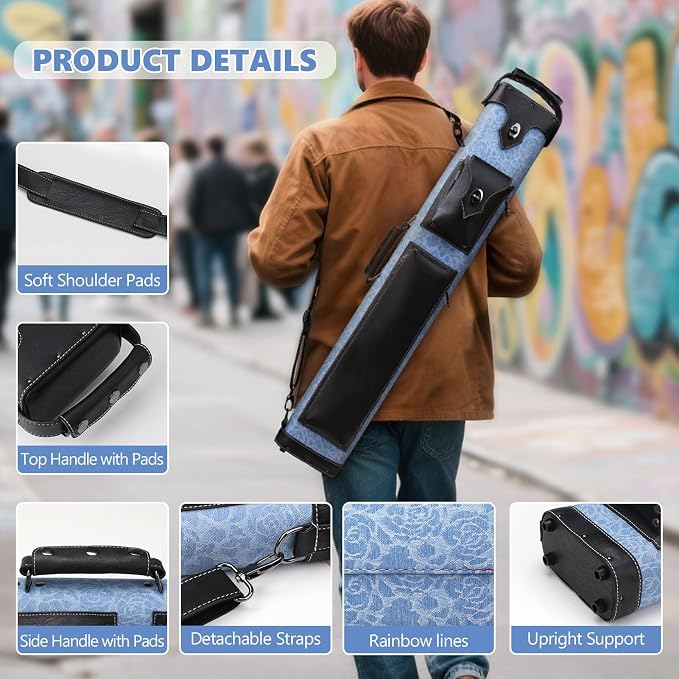 Hard 3x5 Pool Cue Case, 8 Hole Pool Cue Stick Case Billiard Cue Case, Holds Up to 3 Butts and 5 Shafts, Topstitching Design