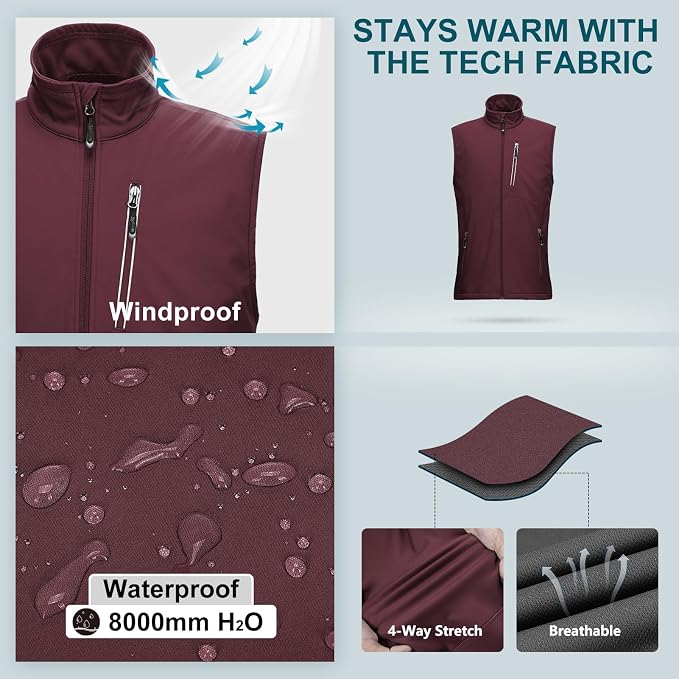33,000ft Men's Windproof Lightweight Golf Vest Outerwear with Pockets, Softshell Sleeveless Jacket for Running Hiking Sports