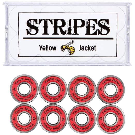 Yellow Jacket Premium Skateboard Bearings, Pro Longboard Bearings, 608, ABEC 9, Racer Red (Pack of 8)