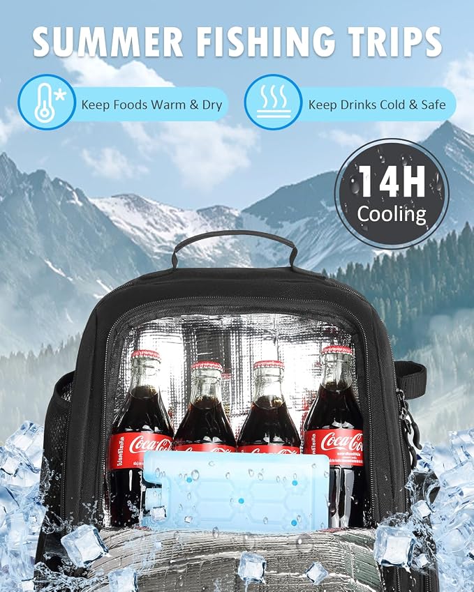 HAMBOLY Fishing Backpack with Tackle Boxes, 50L Fishing Tackle Bag with Cooler & Rod Holders, Waterproof Tackle Bag for Men