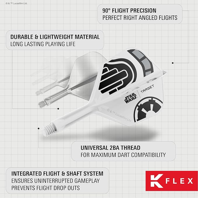 Target Darts Star Wars Storm Trooper K Flex Integrated Dart Flights & Shafts | Storm Trooper Pack of 3 K-Flex, No.2 & No.6 | Short, Intermediate & Medium Disney K-Flex Accessories