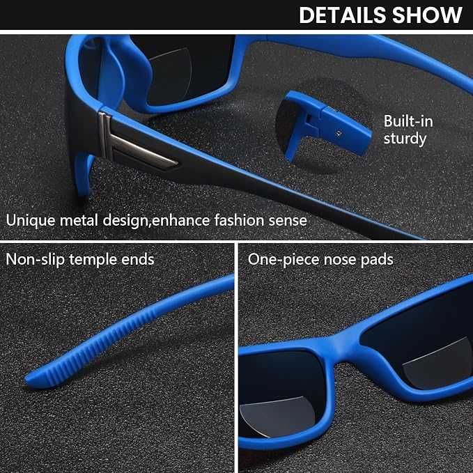 Bifocal Sunglasses Wrap Around Sunglasses Readers, Sport Sunglass with Built in Readers for Driving, Blue/Black