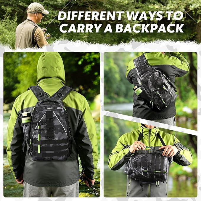 Fishing Backpack with Tackle Boxes,Fishing Lure Kit and Tool | Waterproof Fishing Tackle Bag With Rod Holder, Sling Backpack wtih Fishing Gear, Fishing Gifts for Men Woman Anglers